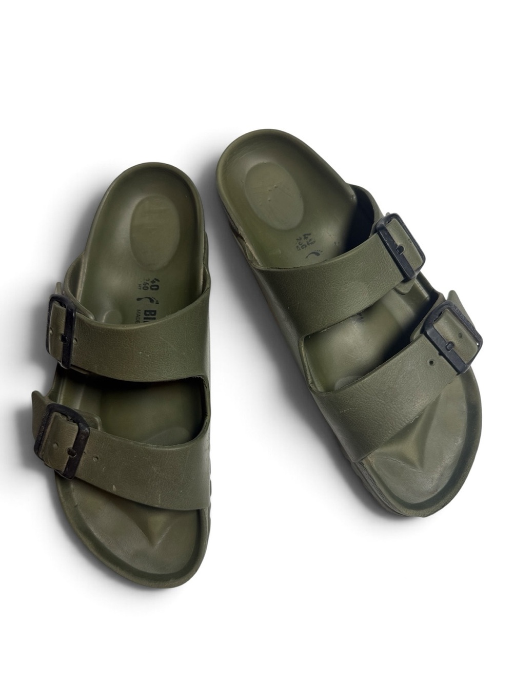 Birkenstock Olive Green Arizona Two-strap Eva Sandals Shoe S-605 Sz 9.5 or 40